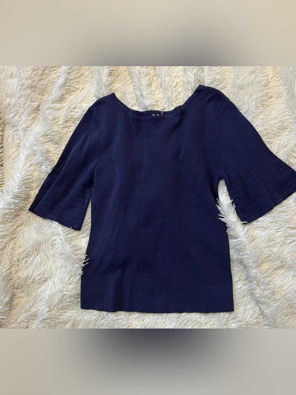 Navy Blue Top with ribbed sleeve